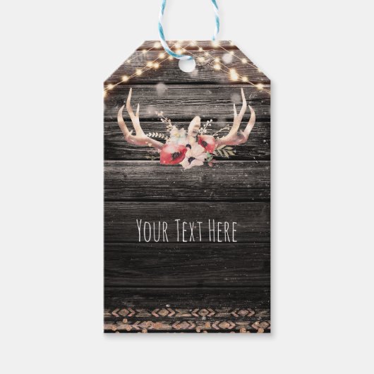 Rustiek hout en lichten bloemengewei Boho Chic Cadeaulabel (Voorkant)