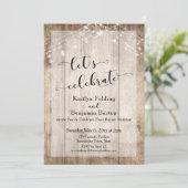 Rustiek hout en lichten Ontvangst ter viering Kaart (Staand voorkant)