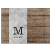 Rustiek Hout en Marmer Familienaam Monogrammed Snijplank (Voorkant)
