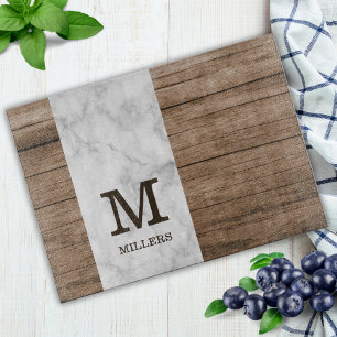 Rustiek Hout en Marmer Familienaam Monogrammed Snijplank