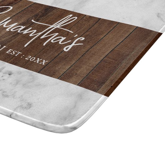 Rustiek hout en marmer gepersonaliseerd keukenglas snijplank (Hoek)
