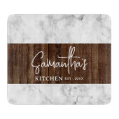 Rustiek hout en marmer gepersonaliseerd keukenglas snijplank (Voorkant)