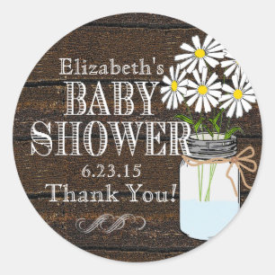 Rustiek Hout en Mason Jar- Baby shower Ronde Sticker