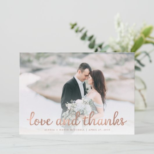 Rustiek Hout en Roos Gouden Trouwfoto Dank u Bedankkaart (Staand voorkant)