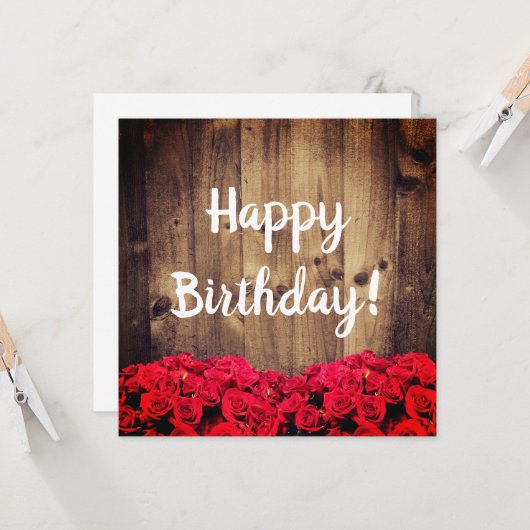 Rustiek hout en rozen Verjaardag Kaart (Voorkant / Achterkant in situ)
