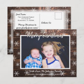 Rustiek Hout en Sneeuwvlokken Foto Kerst Kaart (Voorkant / Achterkant)