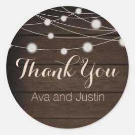 Rustiek hout en String licht Dank u Seal Ronde Sticker