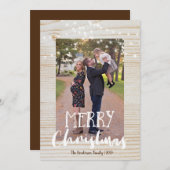 Rustiek Hout en String Licht Foto Vrolijk Kerstmis Feestdagenkaart (Voorkant / Achterkant)