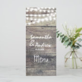 Rustiek hout en string lichten bruiloft menu (Staand voorkant)