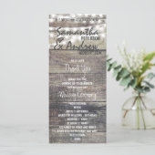 Rustiek hout en string lichten bruiloft programma programmakaart (Staand voorkant)