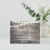 Rustiek hout en string lichten dank u briefkaart (Staand voorkant)