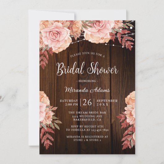 Rustiek Hout en String Lights Bloemen Vrijgezellen Kaart (Voorkant)