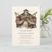 Rustiek Hout en String Lights Country Barn Koppels Kaart (Staand voorkant)