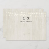 Rustiek hout en String Lights Monogram Initiaal Notitiekaartje (Voorkant / Achterkant)