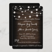 Rustiek Hout en String Lights Paren Douche Kaart (Voorkant / Achterkant)