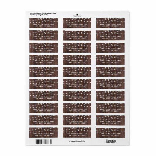 Rustiek hout en string verlichting bruiloft etiket (Full Sheet)