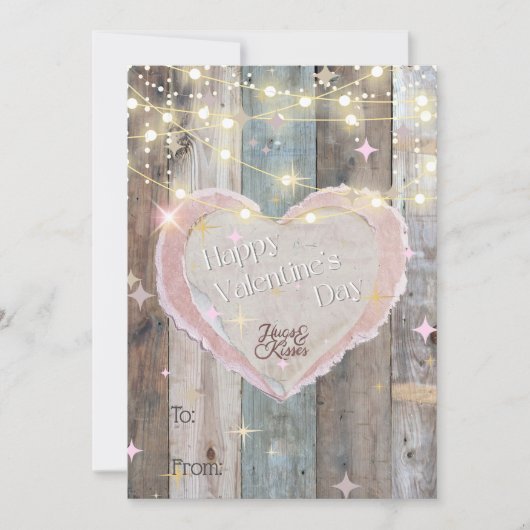Rustiek hout en verlichting Happy Valentines Day K Feestdagenkaart (Voorkant)
