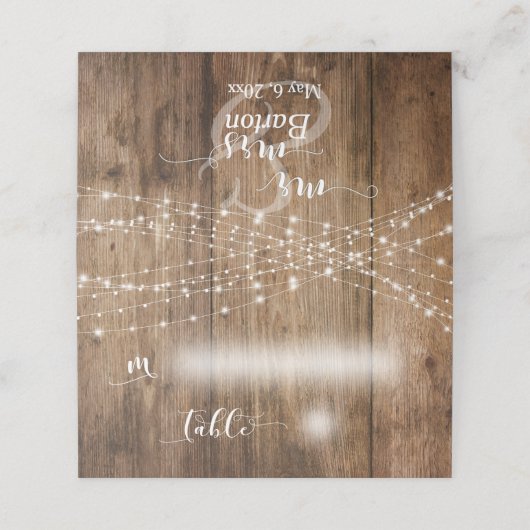 Rustiek hout en verlichting Land bruiloft Plaatskaartje (Buitenkant ongevouwen)