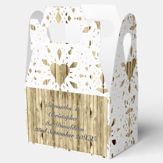 Rustiek hout en wit kanten hart land bruiloft bedankdoosjes (Geopend)