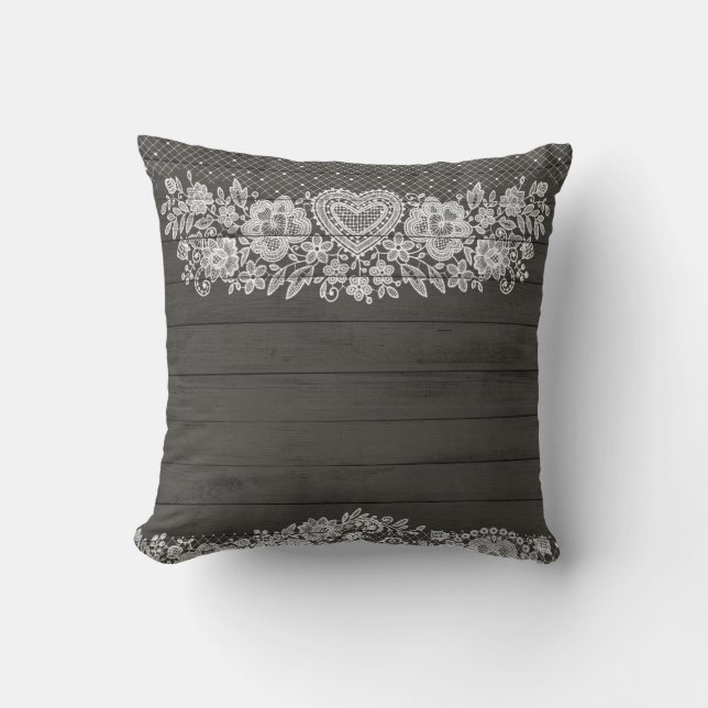 Rustiek hout en witte kant Lace boerderij-chic Kussen (Voorkant)