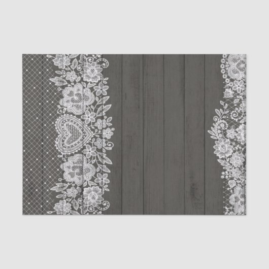 Rustiek hout en witte kant Lace boerderij-chic Tissuepapier (Voorkant)