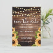 Rustiek Hout en Zonnebloem Save The Date (Staand voorkant)