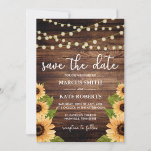 Rustiek Hout en Zonnebloem Save The Date