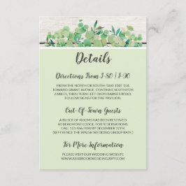 Rustiek hout & Eucalyptus blad Details / Routebesc Informatiekaartje