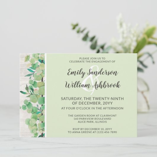 Rustiek hout & Eucalyptus blad verlovingsfeest Kaart (Staand voorkant)