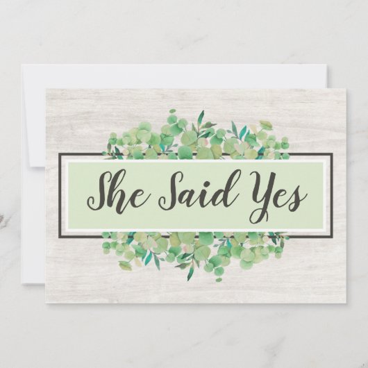 Rustiek hout & Eucalyptus blad verlovingsfeest Kaart (Achterkant)