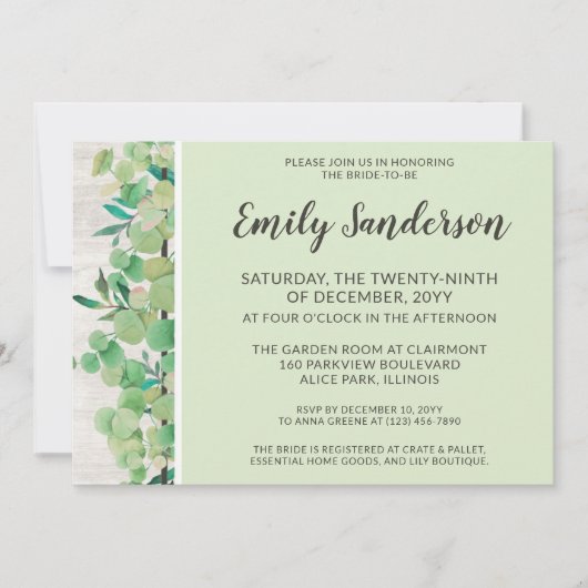 Rustiek hout & Eucalyptus Botanisch Vrijgezellenfe Kaart (Voorkant)