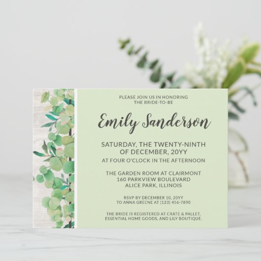 Rustiek hout & Eucalyptus Botanisch Vrijgezellenfe Kaart (Staand voorkant)