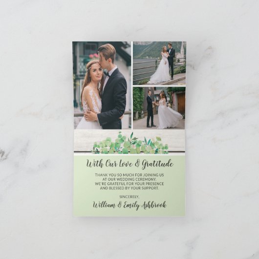 Rustiek hout & Eucalyptus bruiloft dank u 4-foto Kaart (Binnen)