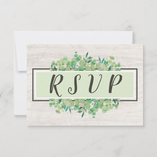 Rustiek hout & Eucalyptus bruiloft uitnodiging RSV (Achterkant)