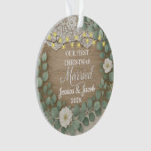 Rustiek hout & Eucalyptus Eerste kerst als getrouw Ornament (voorkant)