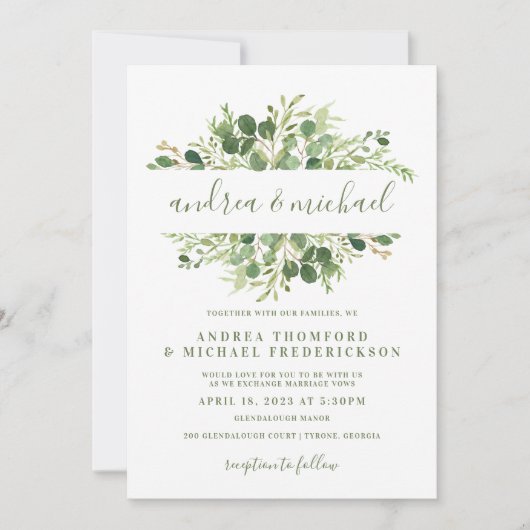 Rustiek hout & Eucalyptus groen bruiloft Kaart (Voorkant)