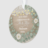 Rustiek hout & Eucalyptus Mr & Mrs Kerstmis Ornament (voorkant)
