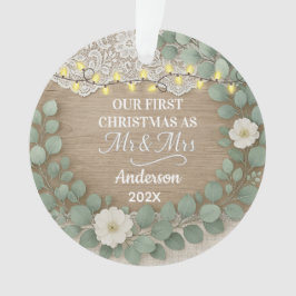 Rustiek hout & Eucalyptus Mr & Mrs Kerstmis Ornament