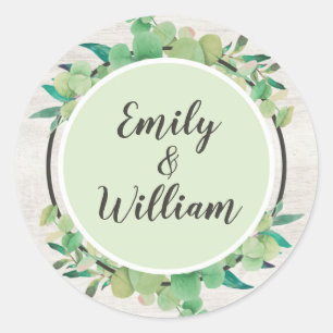 Rustiek Hout & Eucalyptusblad Botanische Namen Ronde Sticker