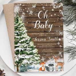 Rustiek hout Evergreen Christmas Baby shower Kaart