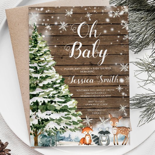 Rustiek hout Evergreen Christmas Baby shower Kaart