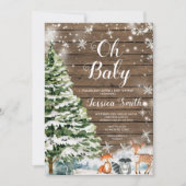 Rustiek hout Evergreen Christmas Baby shower Kaart (Voorkant)