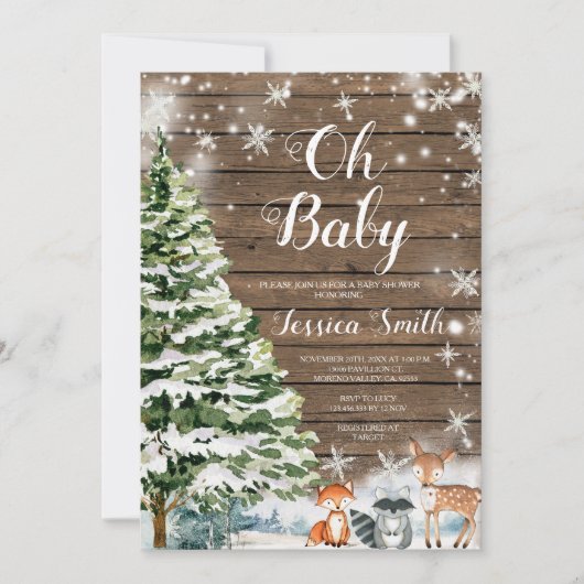 Rustiek hout Evergreen Christmas Baby shower Kaart (Voorkant)
