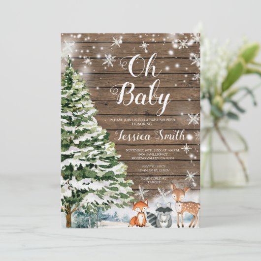 Rustiek hout Evergreen Christmas Baby shower Kaart (Staand voorkant)