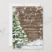 Rustiek hout Evergreen Jingle & Mingle Winter Part Kaart (Voorkant)
