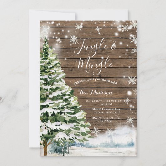 Rustiek hout Evergreen Jingle & Mingle Winter Part Kaart (Voorkant)