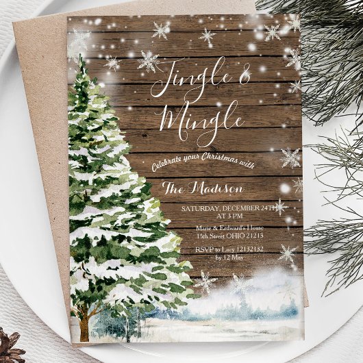 Rustiek hout Evergreen Jingle & Mingle Winter Part Kaart