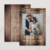 Rustiek Hout Fairy String Lights Foto Huwelijk Bedankkaart (Voorkant / Achterkant)