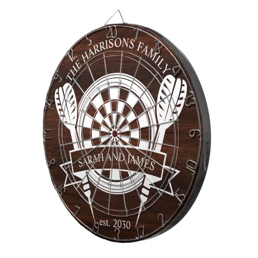 Rustiek Hout Familie Custom Name Wedding Dartbord (Voorkant Rechts)