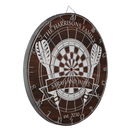 Rustiek Hout Familie Custom Name Wedding Dartbord (Voorkant Links)